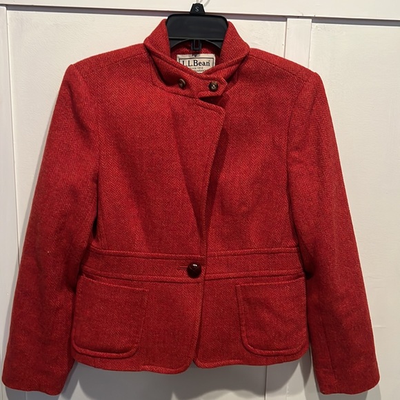 L.L.Bean Orange Herringbone Shetland Wool Tweed Blazer Jacket. 12 Petite - Picture 4 of 10